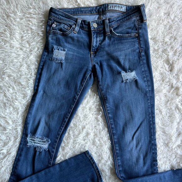 AG Adriano Goldschmied Skinny Ripped Jeans Blue Light Wash Size 24R. EUC - Picture 1 of 6